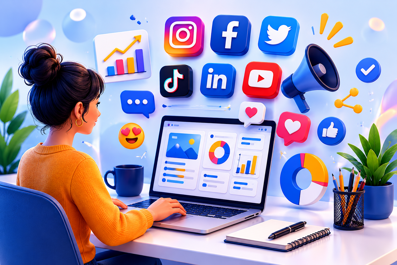 Social media manager analyzing content performance and engagement across multiple platforms.